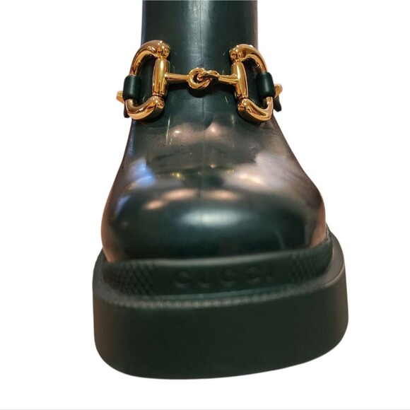 GUCCI Left Only Rubber Rain Boots Womens 35 US 5 Green White Horsebit Amputee - Picture 13 of 15